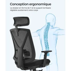 Shop SONGMICS Chaise de bureau ergonomique réglable en toile noir d'encre