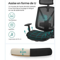 Shop SONGMICS Chaise de bureau ergonomique réglable en toile noir d'encre