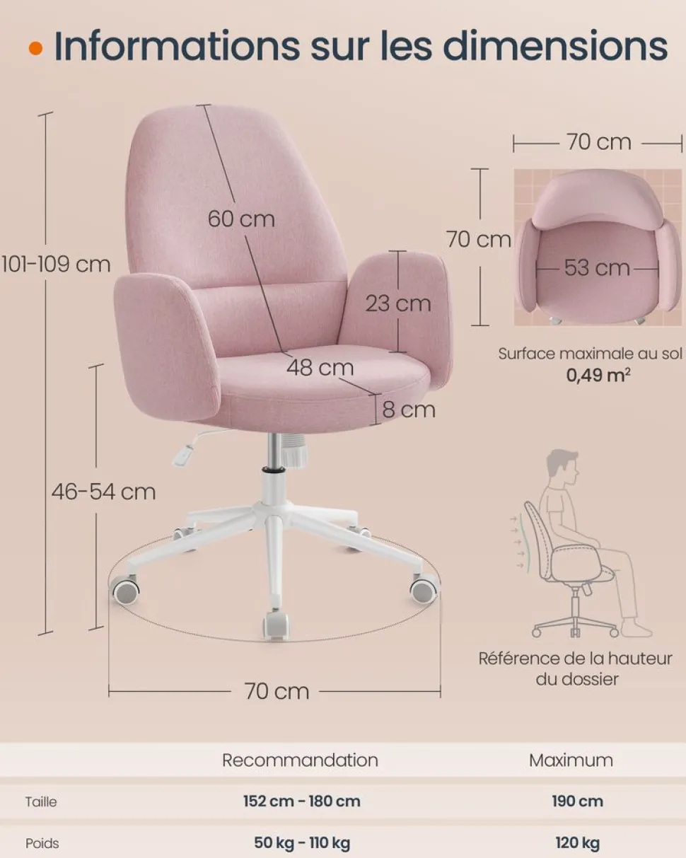 Fashion SONGMICS Chaise de bureau pivotante PU noir d'encre