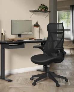 Discount SONGMICS Chaise de bureau tissu coton-lin gris tourterelle