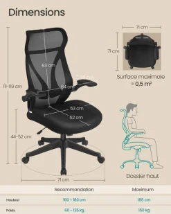 Discount SONGMICS Chaise de bureau tissu coton-lin gris tourterelle