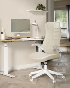 Discount SONGMICS Chaise de bureau tissu coton-lin gris tourterelle