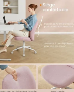 Best Sale SONGMICS Chaise de bureau tissu coton-lin gris tourterelle
