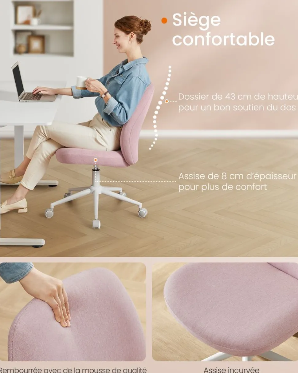 Best Sale SONGMICS Chaise de bureau tissu coton-lin gris tourterelle