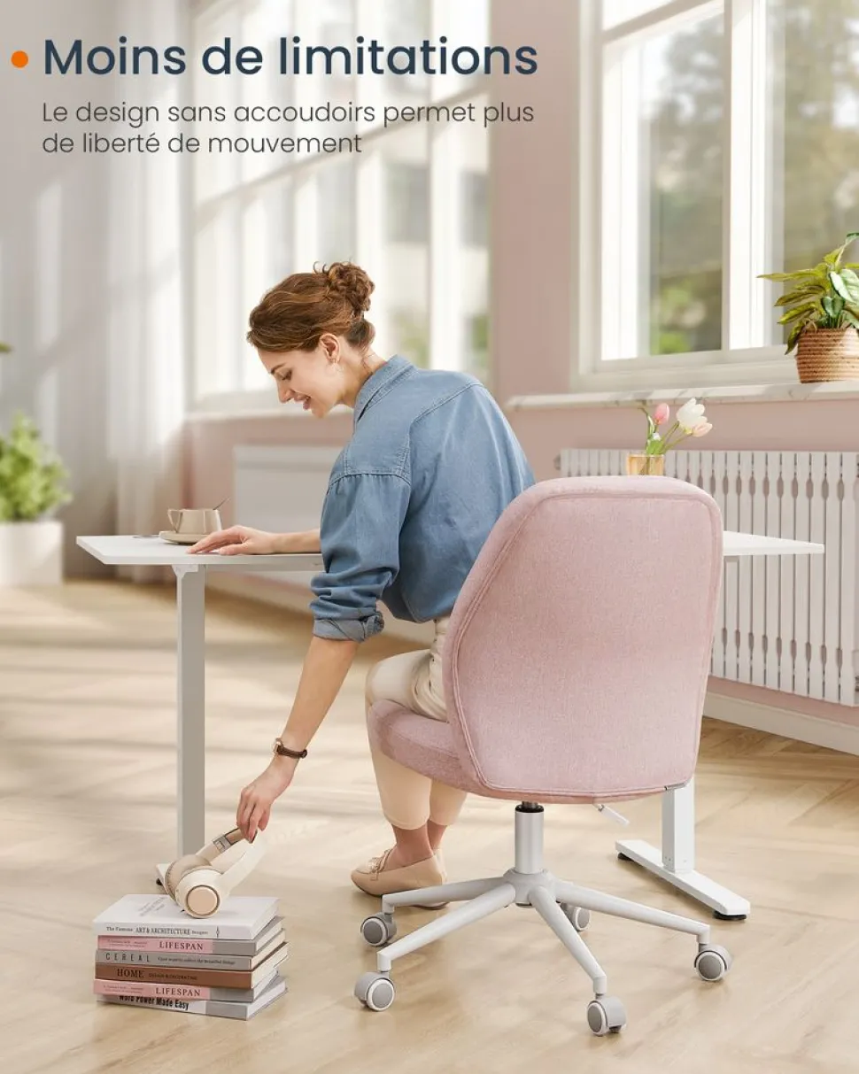 Best Sale SONGMICS Chaise de bureau tissu coton-lin gris tourterelle