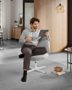 New SONGMICS Chaise de bureau tissu coton-lin blanc crème