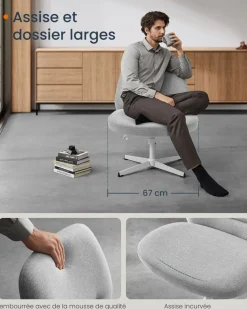 New SONGMICS Chaise de bureau tissu coton-lin blanc crème