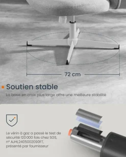 New SONGMICS Chaise de bureau tissu coton-lin blanc crème