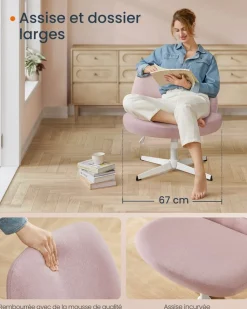 New SONGMICS Chaise de bureau tissu coton-lin blanc crème