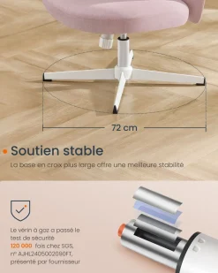 New SONGMICS Chaise de bureau tissu coton-lin blanc crème