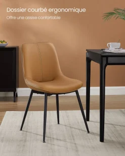 Cheap SONGMICS Chaise de salle à manger pieds réglables marron caramel