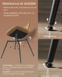 Cheap SONGMICS Chaise de salle à manger pieds réglables marron caramel