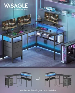 Store SONGMICS Chaise pivotant rembourrée réglable bleu