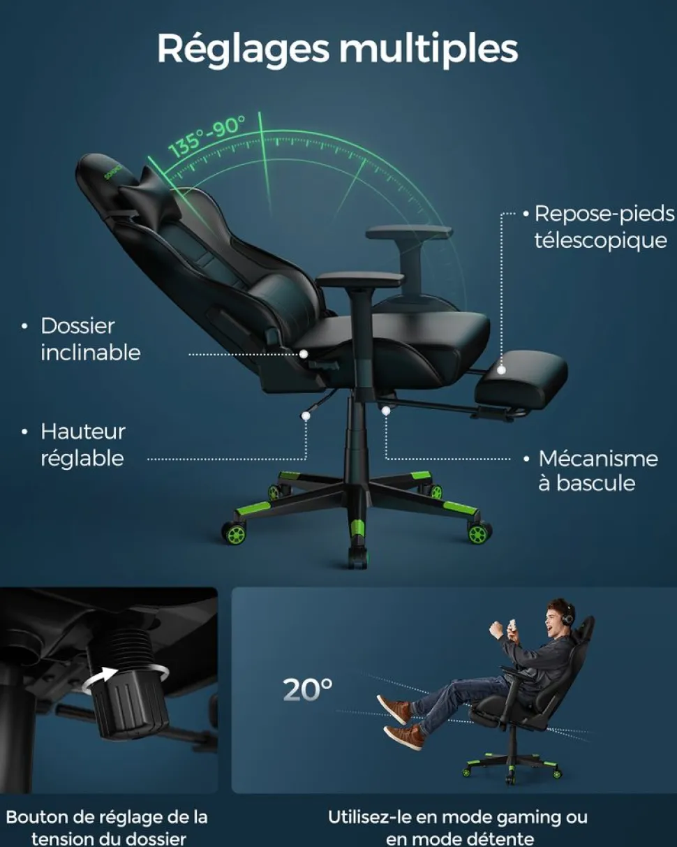 Hot SONGMICS Chaise repose-pieds Noir