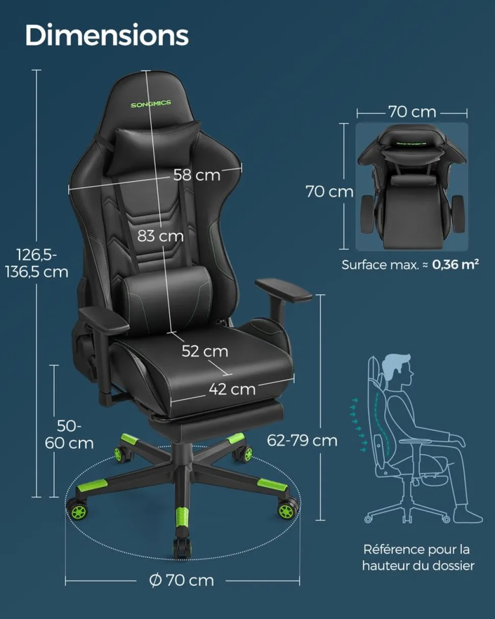 Hot SONGMICS Chaise repose-pieds Noir