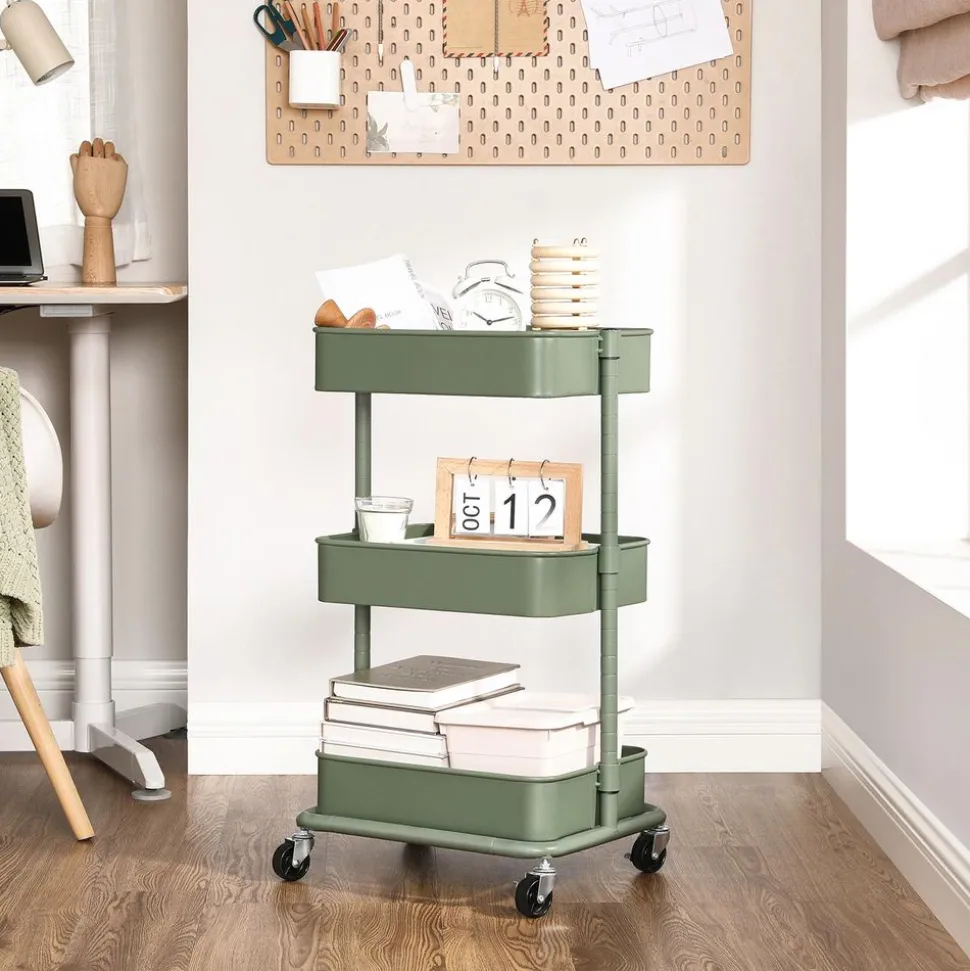 Discount SONGMICS Chariot à 3 Niveaux Vert Olive