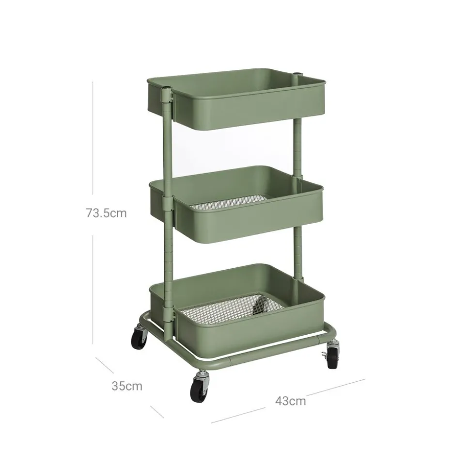 Discount SONGMICS Chariot à 3 Niveaux Vert Olive