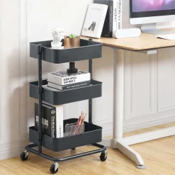 Hot SONGMICS Chariot 3 niveaux noir