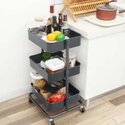 Hot SONGMICS Chariot 3 niveaux noir