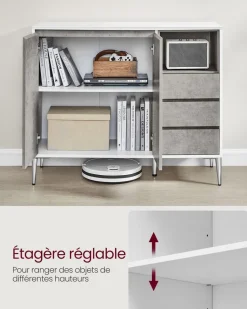 Cheap SONGMICS Chariot de cuisine 3 niveaux avec panier et crochets marron rustique Marron Rustique + Noir D'Encre