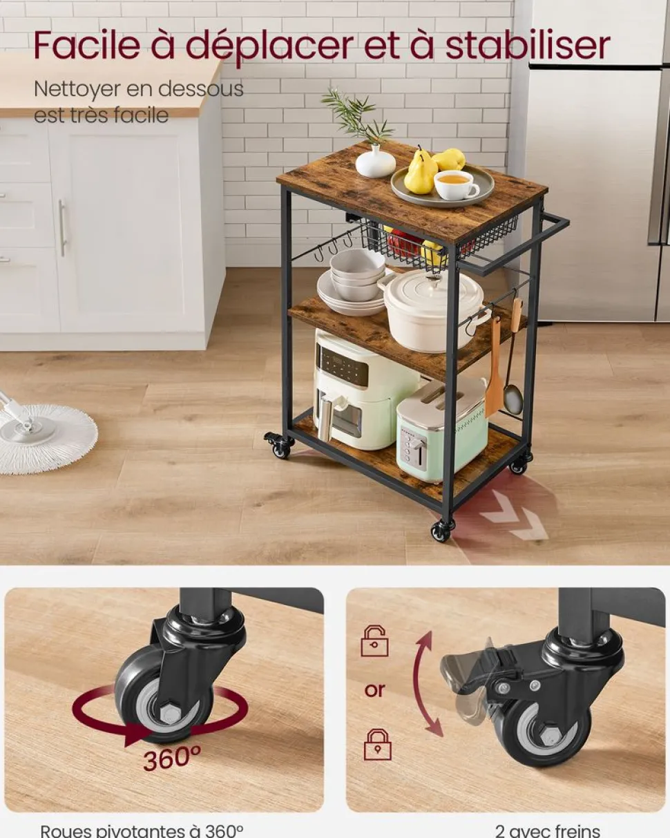 Cheap SONGMICS Chariot de rangement à 3 niveaux noir d’encre