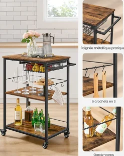 Cheap SONGMICS Chariot de rangement à 3 niveaux noir d’encre