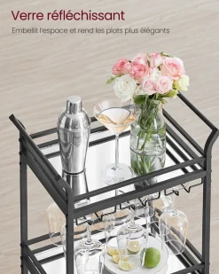 Discount SONGMICS Chariot de rangement 3 niveaux avec roulette frein marron rustique et noir d'encre