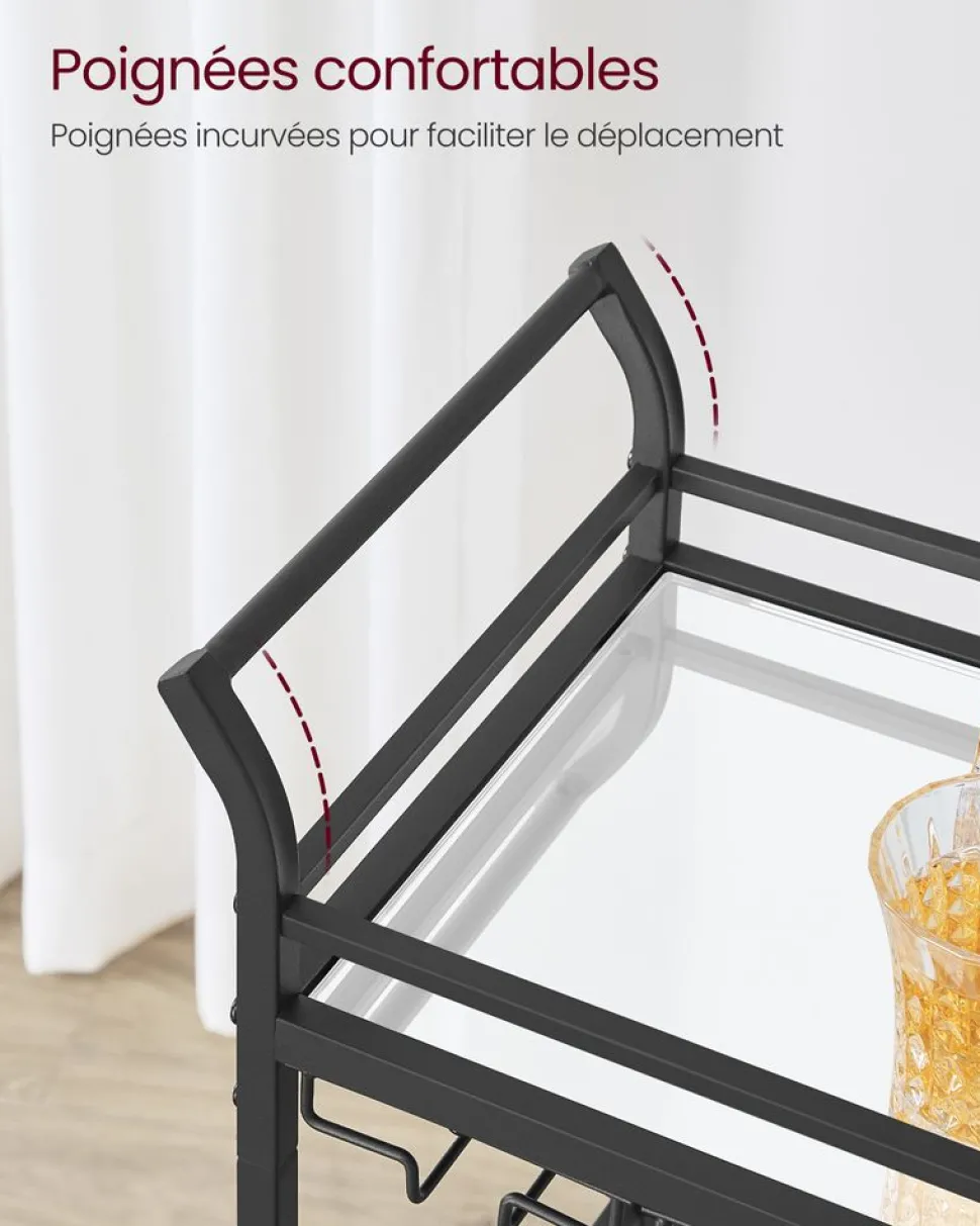 Discount SONGMICS Chariot de rangement 3 niveaux avec roulette frein marron rustique et noir d'encre