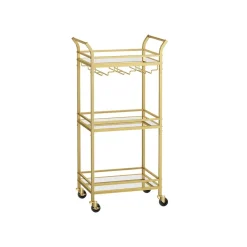 Discount SONGMICS Chariot de rangement 3 niveaux avec roulette frein marron rustique et noir d'encre