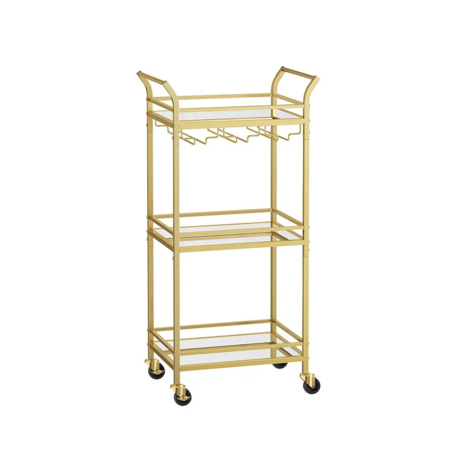 Discount SONGMICS Chariot de rangement 3 niveaux avec roulette frein marron rustique et noir d'encre