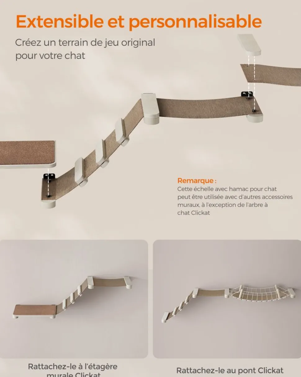 Best Sale SONGMICS Échelle avec hamac pour chat mural Marron Avoine + Marron Café