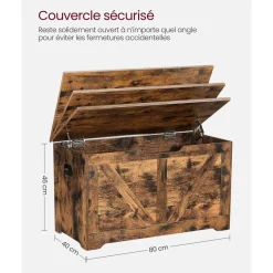 Cheap SONGMICS Coffre de rangement avec 2 charnières de sécurité marron rustique