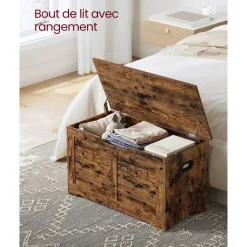 Outlet SONGMICS Coffre de rangement avec 2 charnières de sécurité marron rustique