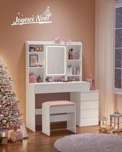 Clearance SONGMICS Coiffeuse 9 ampoules blanc