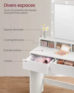 Shop SONGMICS Coiffeuse avec miroir et tabouret industriel