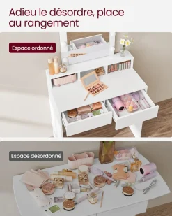 Shop SONGMICS Coiffeuse avec miroir et tabouret industriel