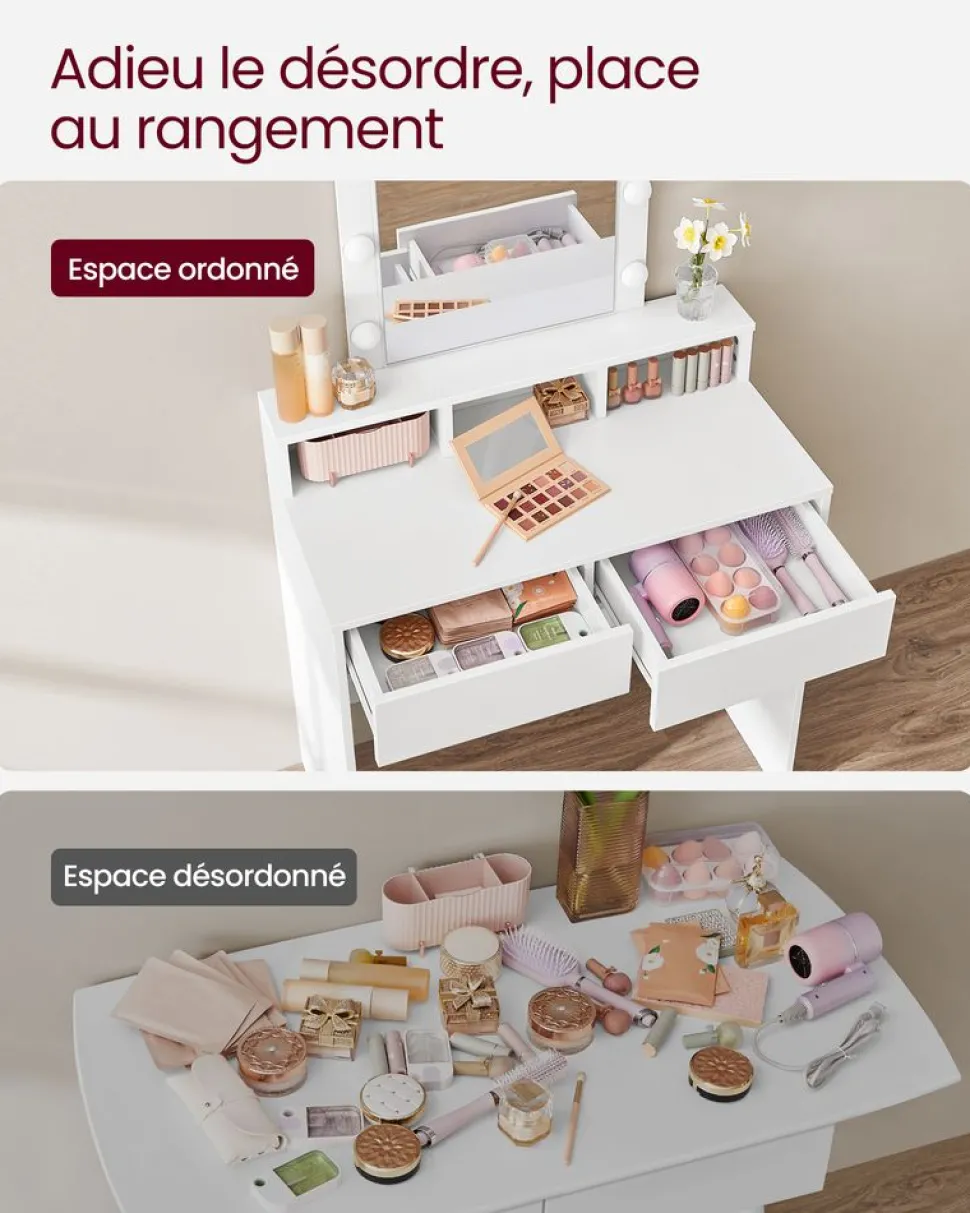 Shop SONGMICS Coiffeuse avec miroir et tabouret industriel