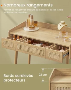 Best SONGMICS Coiffeuse avec Miroir Pivotant et Taboutret Blanc Mat + Doré Clair