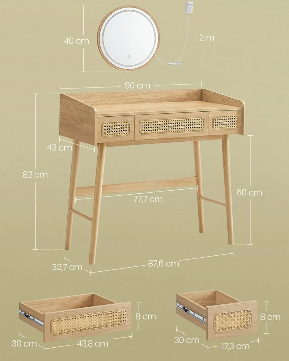 Best SONGMICS Coiffeuse avec Miroir Pivotant et Taboutret Blanc Mat + Doré Clair