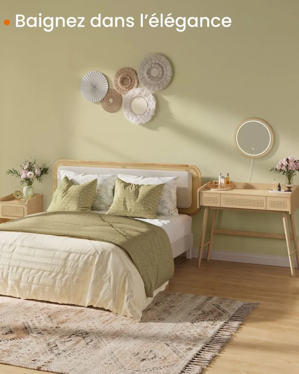 Best SONGMICS Coiffeuse avec Miroir Pivotant et Taboutret Blanc Mat + Doré Clair