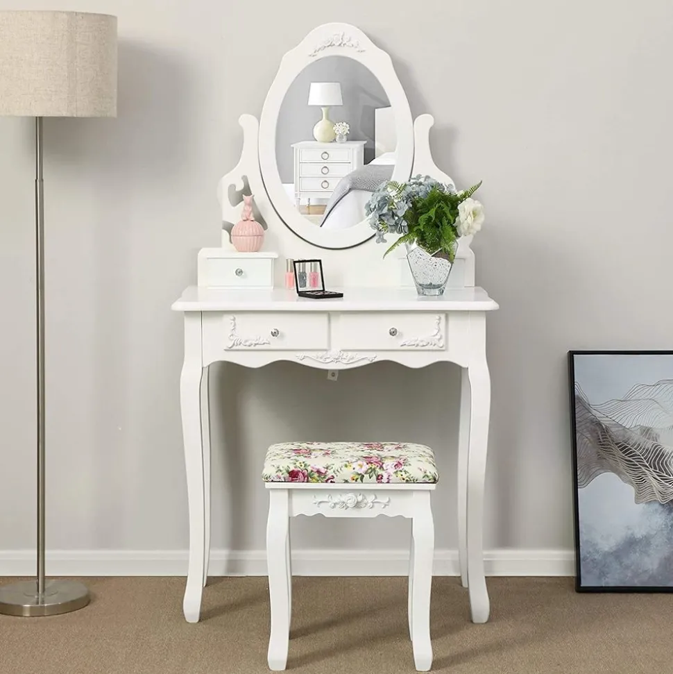 Fashion SONGMICS Coiffeuse burlesque Blanc