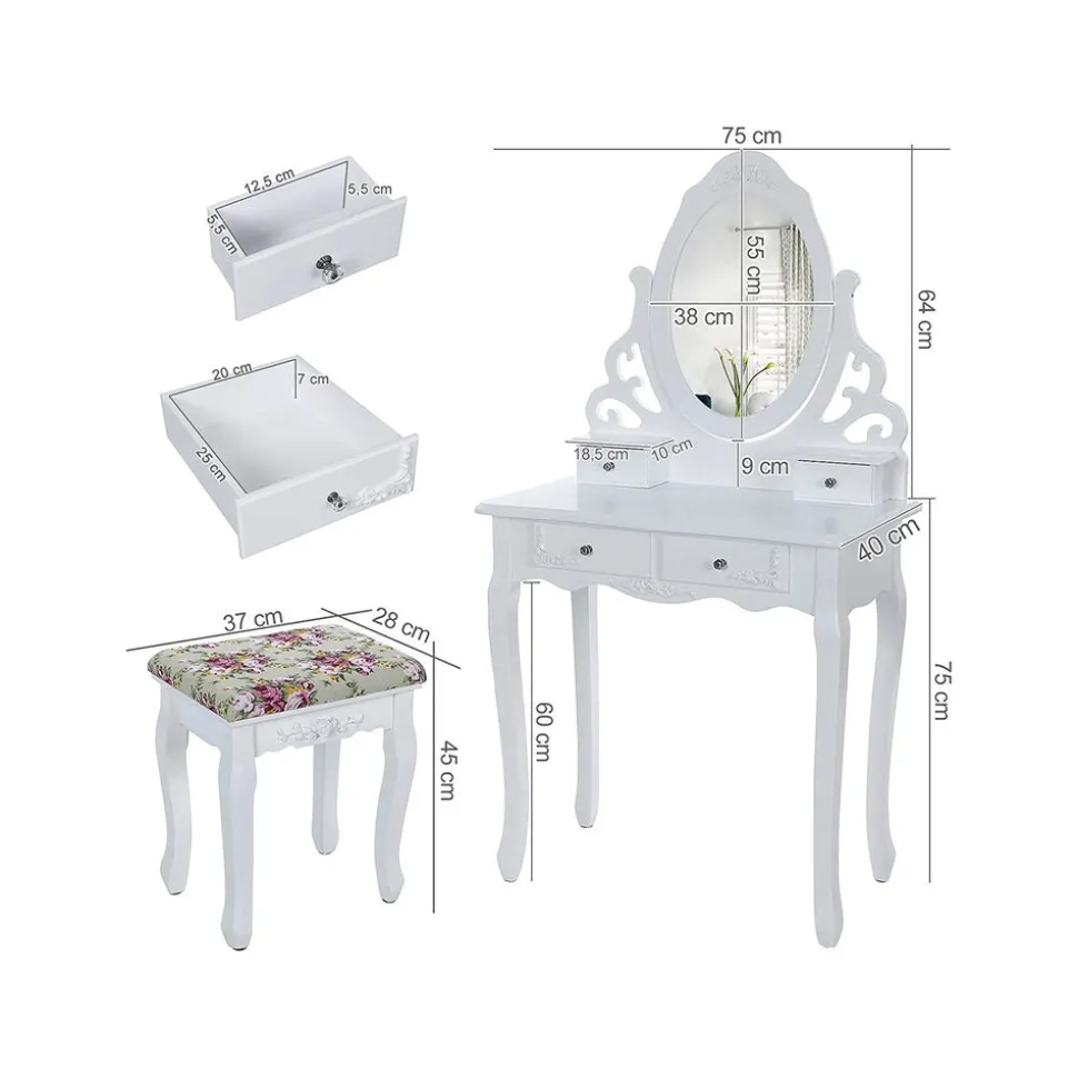 Fashion SONGMICS Coiffeuse burlesque Blanc