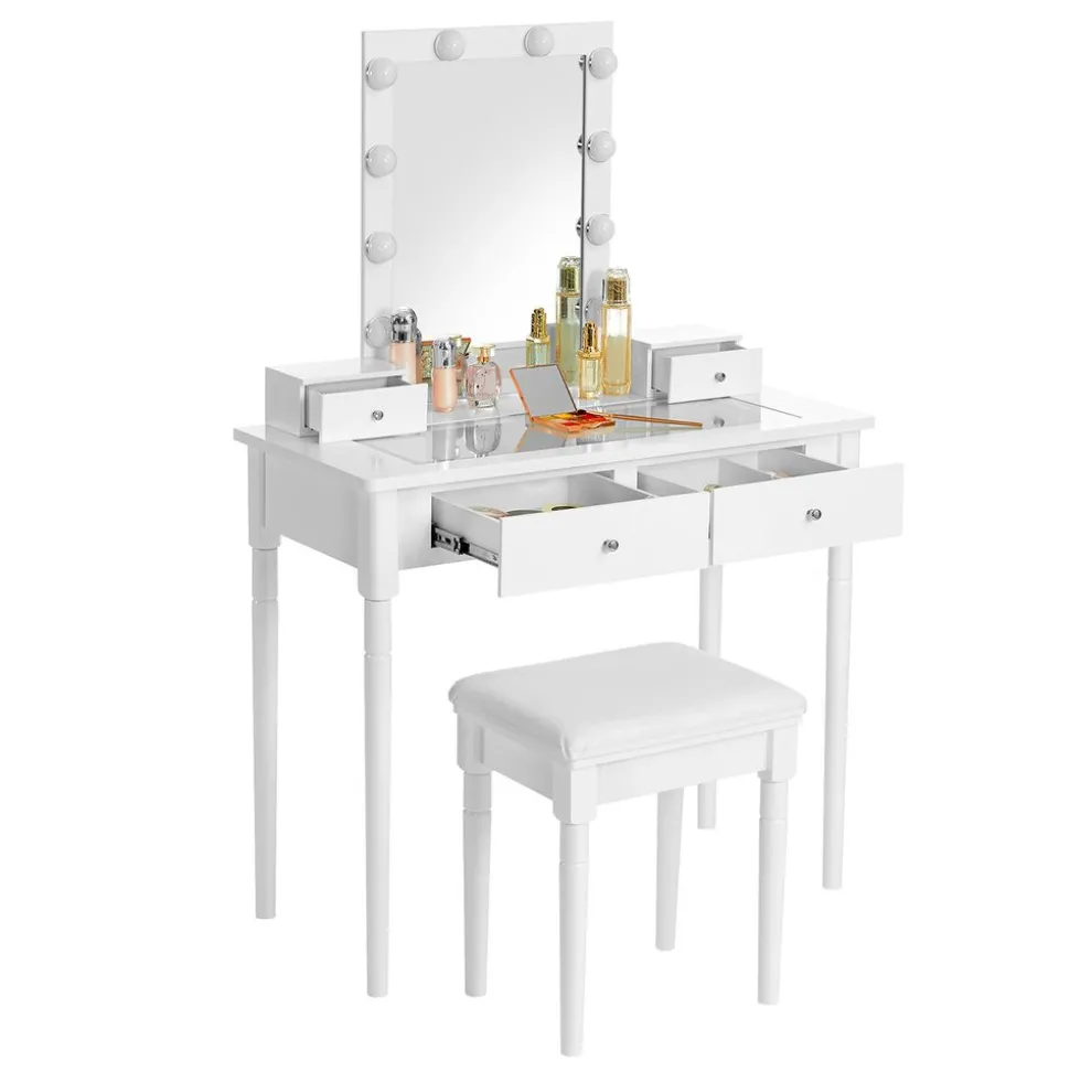 Cheap SONGMICS Coiffeuse miroir LED Blanc