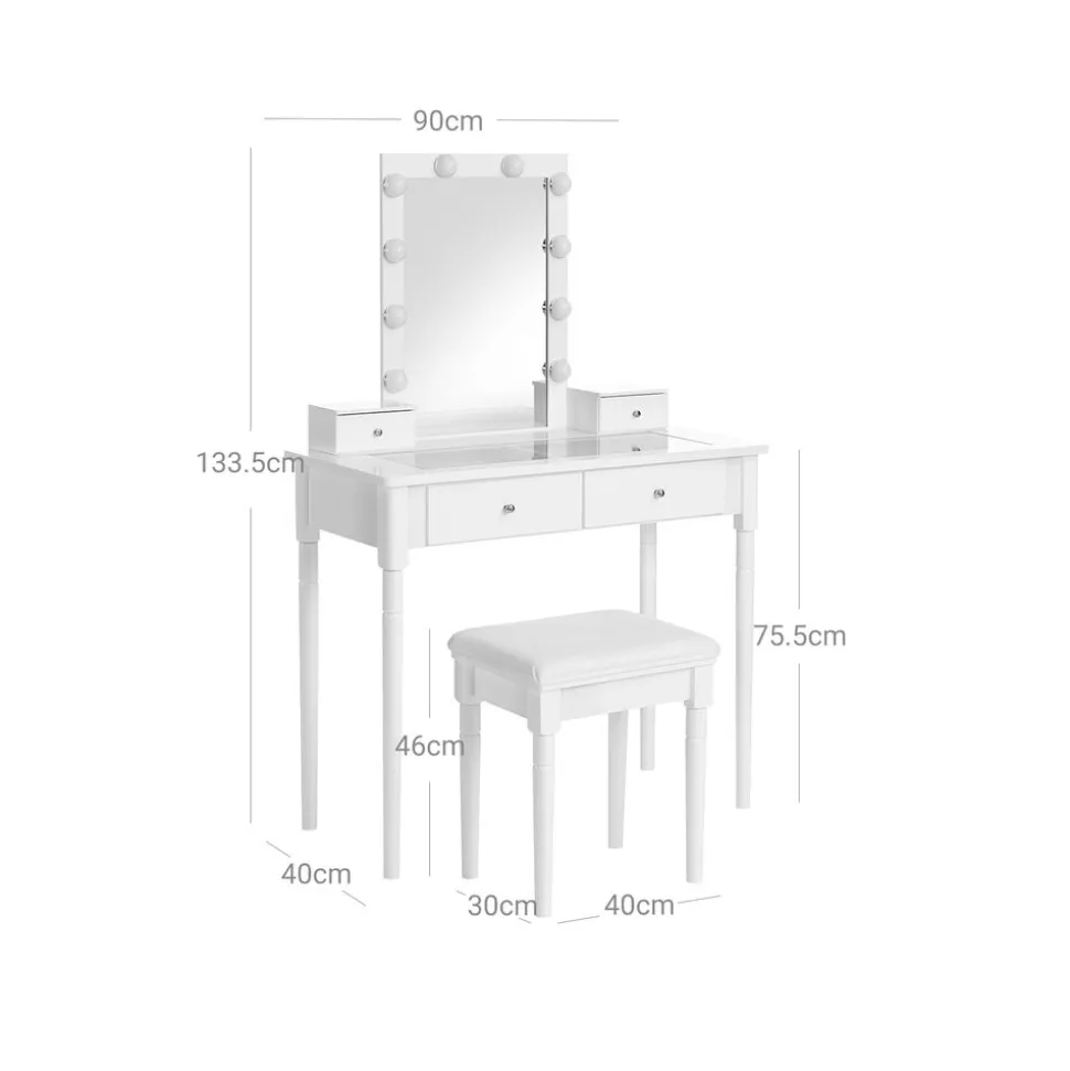 Cheap SONGMICS Coiffeuse miroir LED Blanc