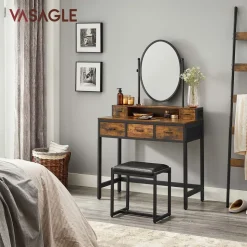 Outlet SONGMICS Coiffeuse miroir oval rustique