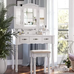 Clearance SONGMICS Coiffeuse triple miroir noir