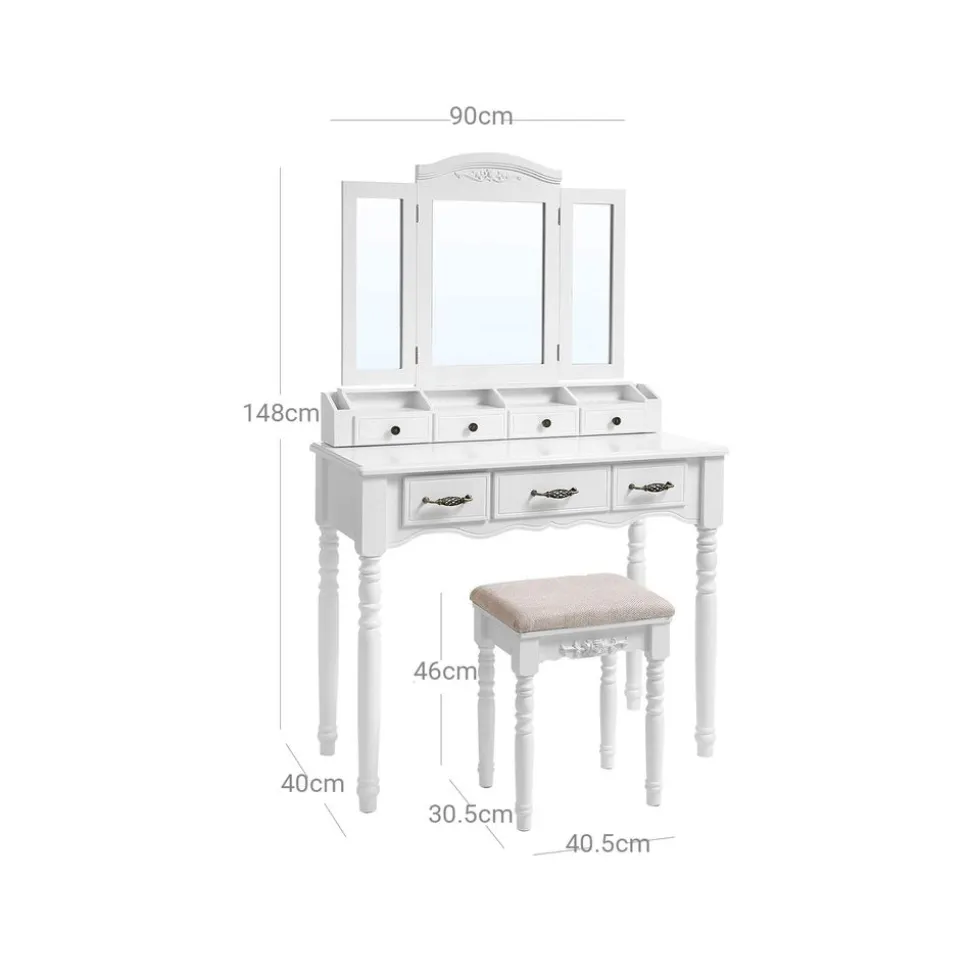 Clearance SONGMICS Coiffeuse triple miroir noir