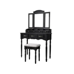 Clearance SONGMICS Coiffeuse triple miroir noir