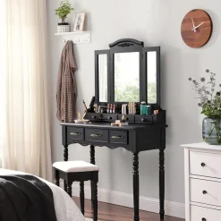 Clearance SONGMICS Coiffeuse triple miroir noir