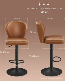 Hot SONGMICS Collection EKHO - tabouret de bar pivotant à 360° avec rangement marron caramel